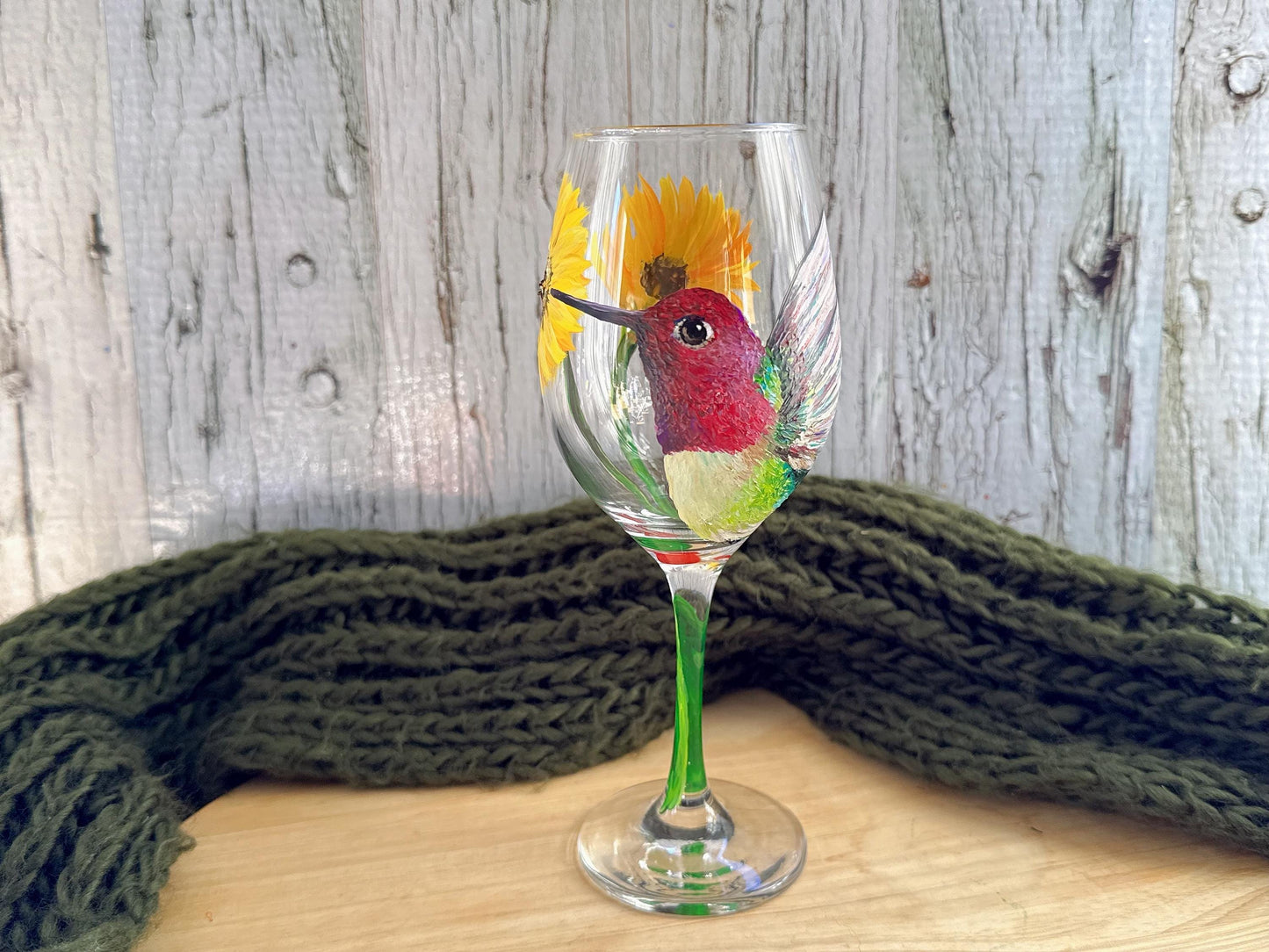 Hand painted Humming Bird wine glass, Mothers day gift, Wedding, Anniversary, Gift for Mom, Bird lover gift, Hummingbird gifts