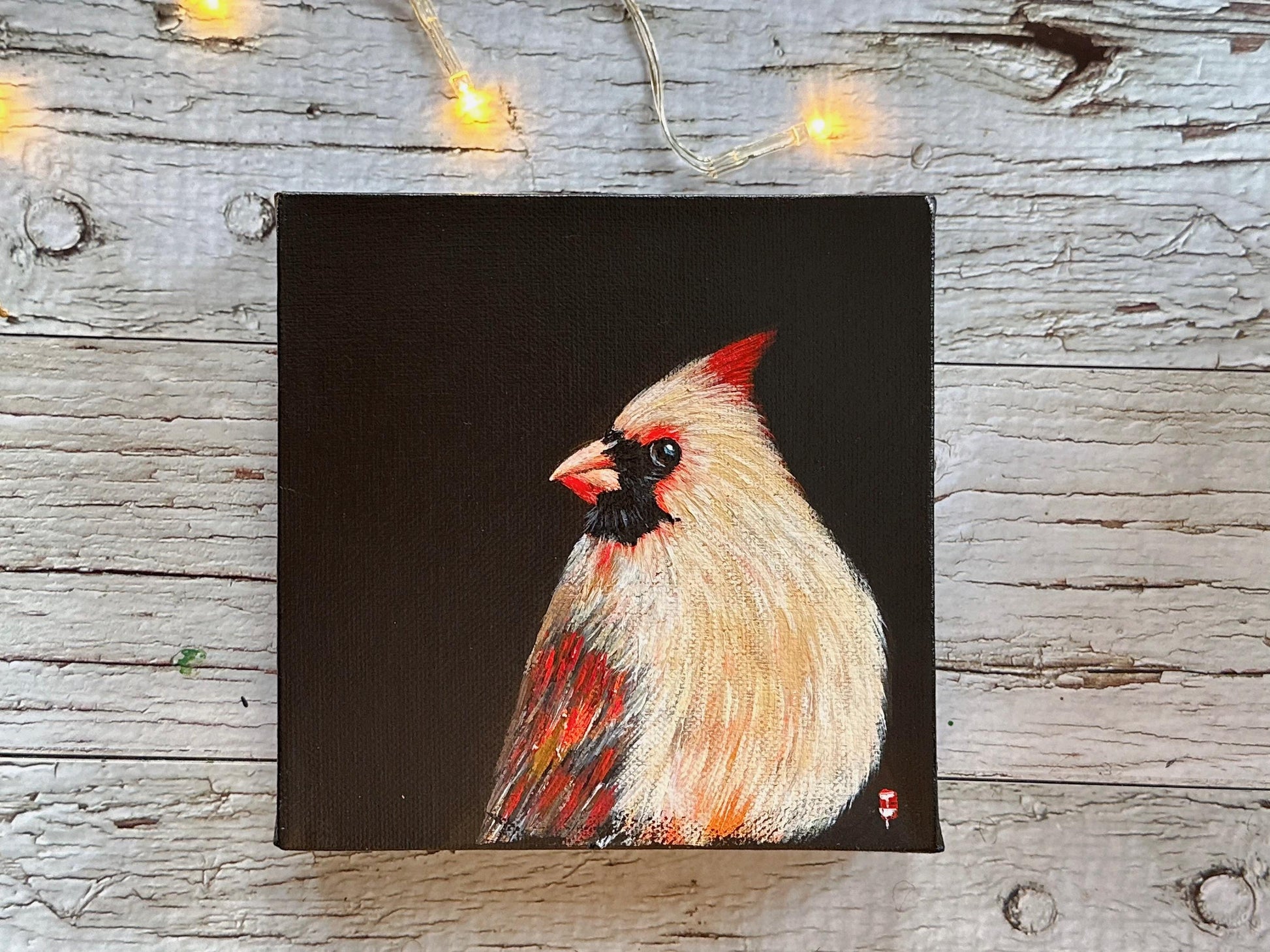 Set of 2 Cardinal Painting 6" x 6", Cardinal Bird Artwork, Red Cardinal Bird, Bird Lover Gift, Cardinal Memorial gift, Cardinal Sympathy