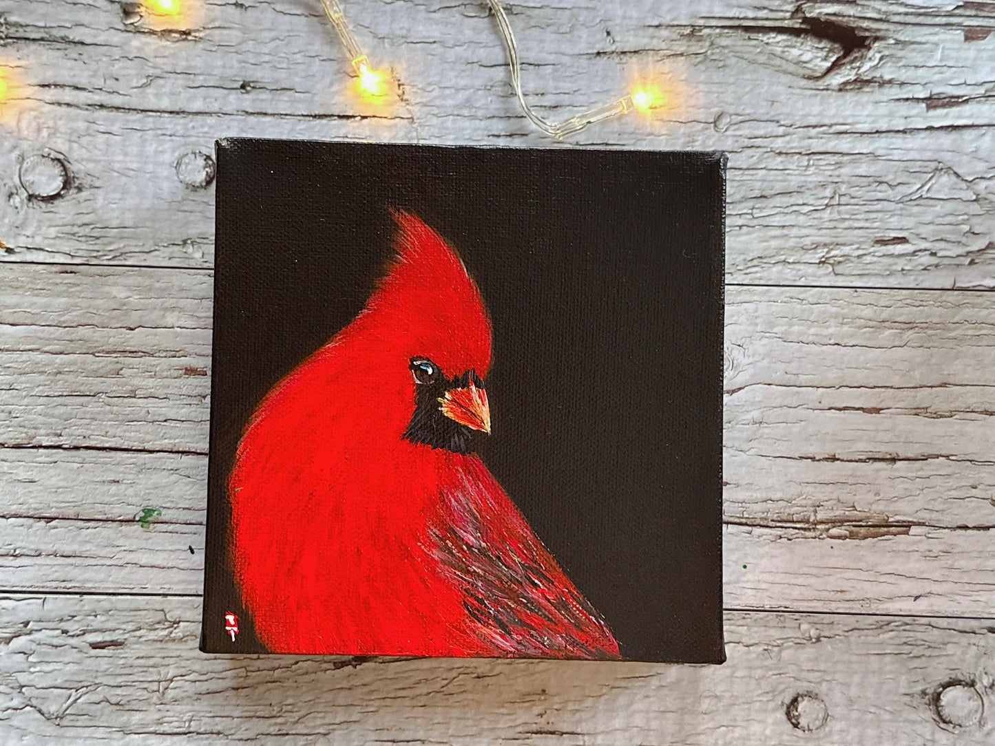 Set of 2 Cardinal Painting 6" x 6", Cardinal Bird Artwork, Red Cardinal Bird, Bird Lover Gift, Cardinal Memorial gift, Cardinal Sympathy