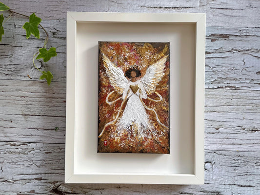 Original Angel Painting - Golden Heart Wings, Guardian Angel Wall Art