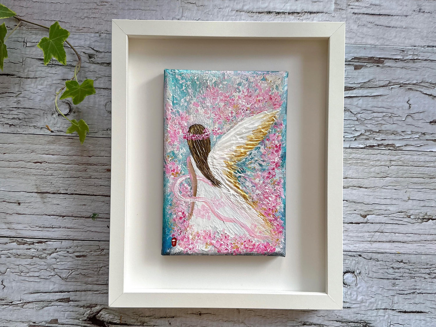 Original Angel Painting - Pink Blossom Wings, Girl's Room Wall Art