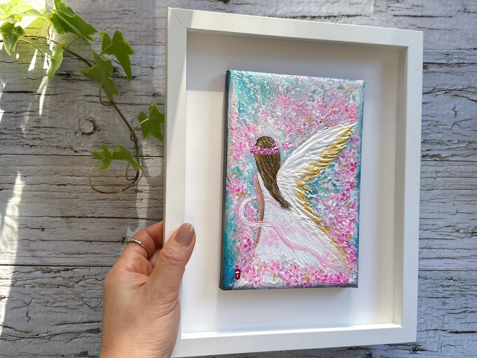 Original Angel Painting - Pink Blossom Wings, Girl's Room Wall Art