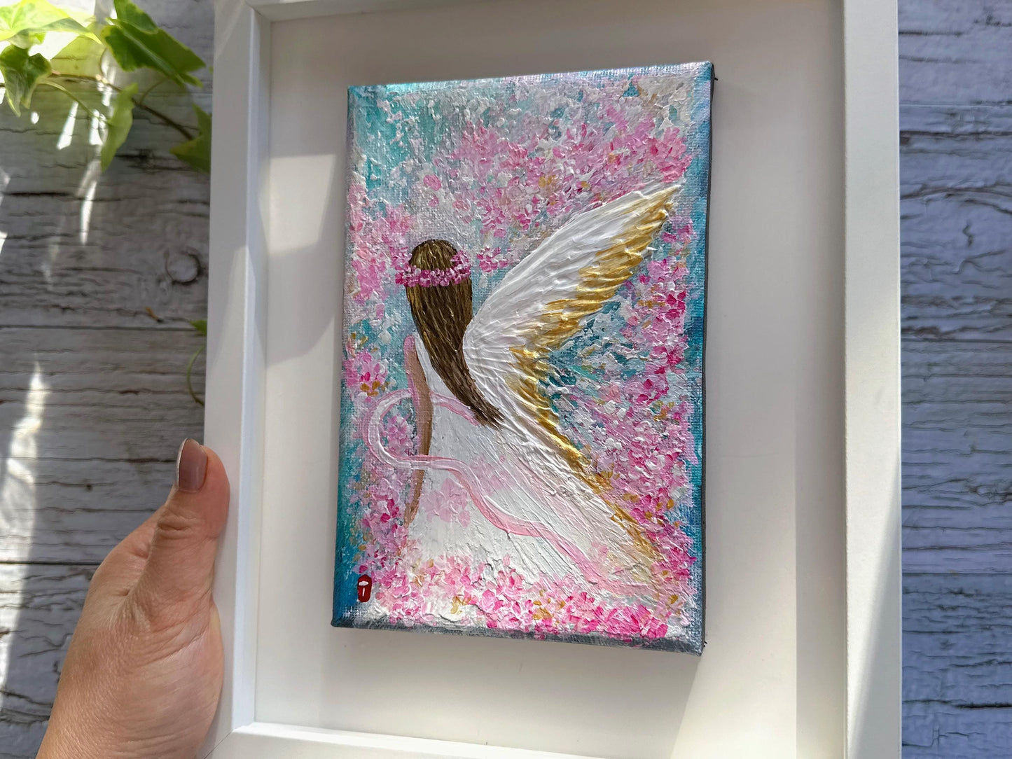 Original Angel Painting - Pink Blossom Wings, Girl's Room Wall Art