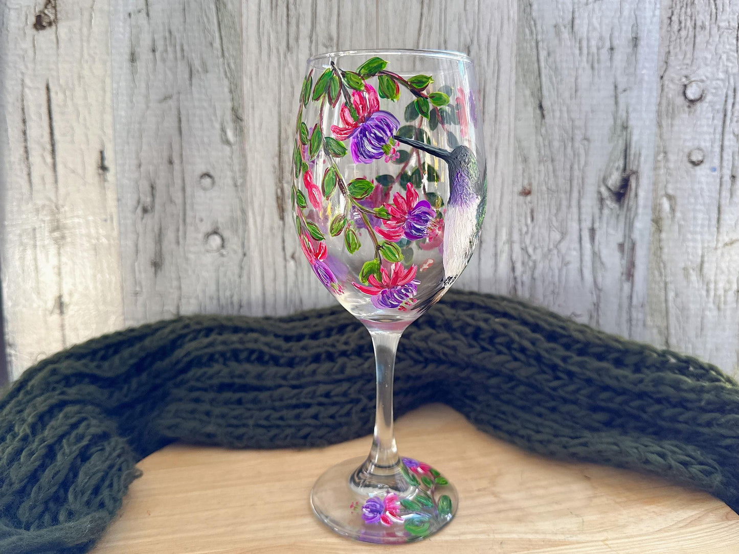 Hand Painted Hummingbird Wine Glass: Personalized Bird Lover Gift