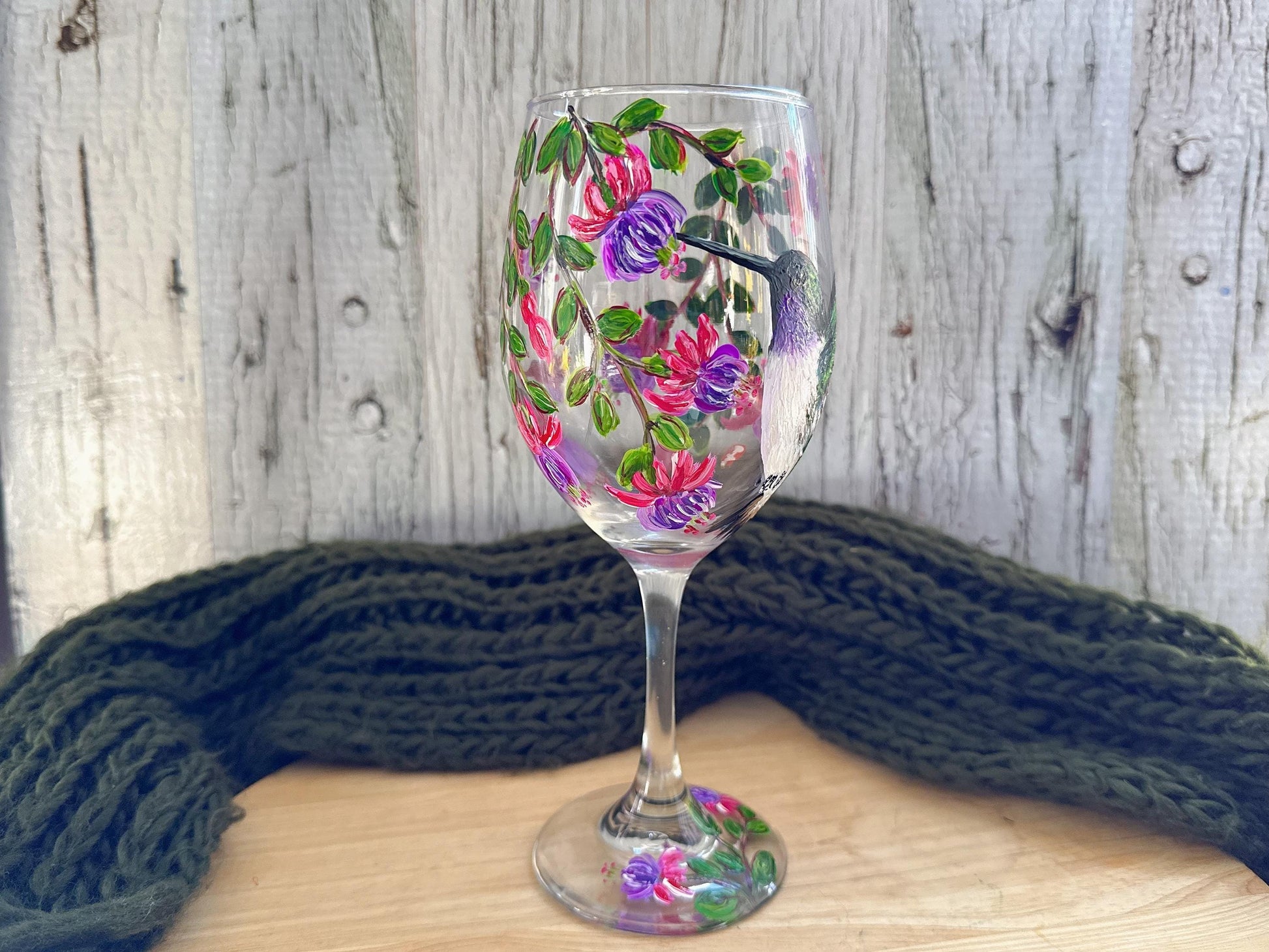 Hand Painted Hummingbird Wine Glass: Personalized Bird Lover Gift