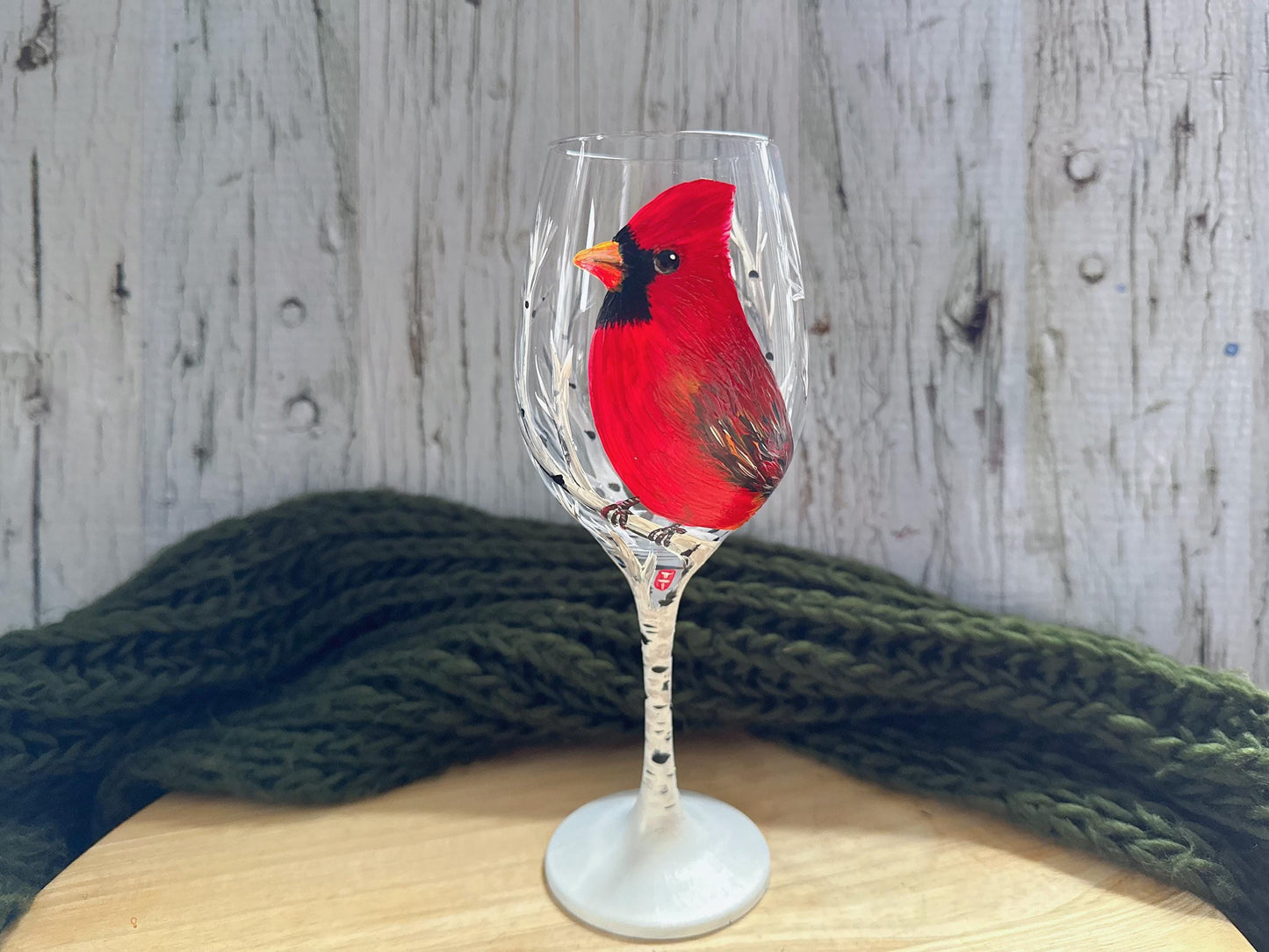 Hand Painted Christmas Cardinal Wine Glass: Holiday Decor