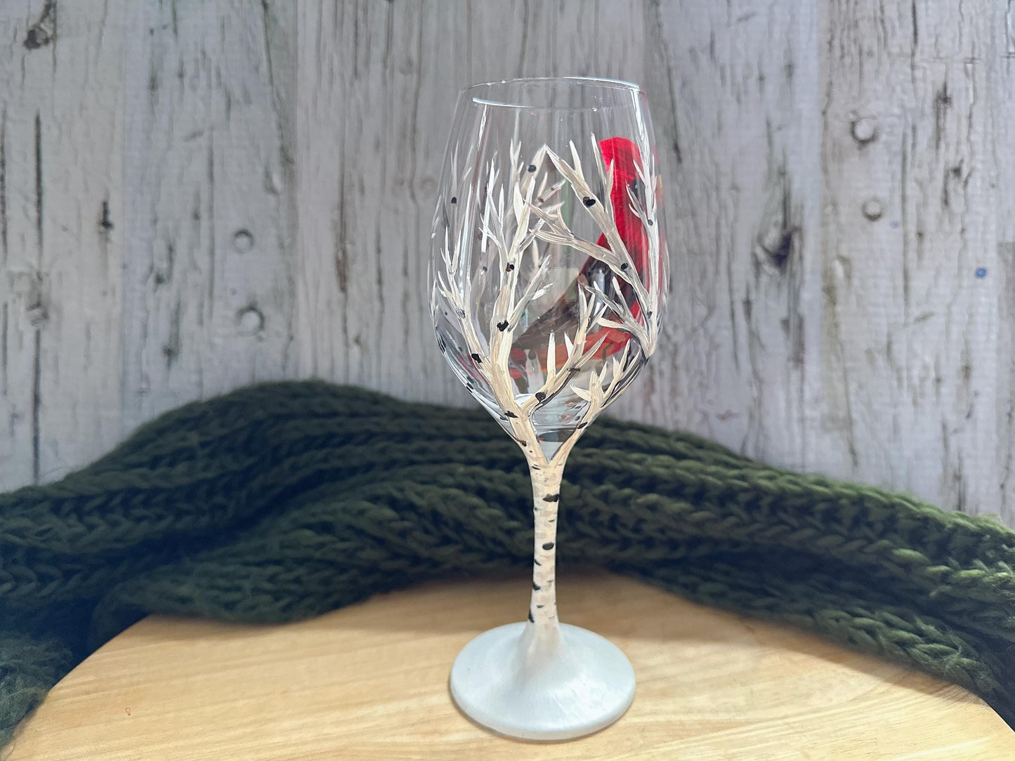 Hand Painted Christmas Cardinal Wine Glass: Holiday Decor