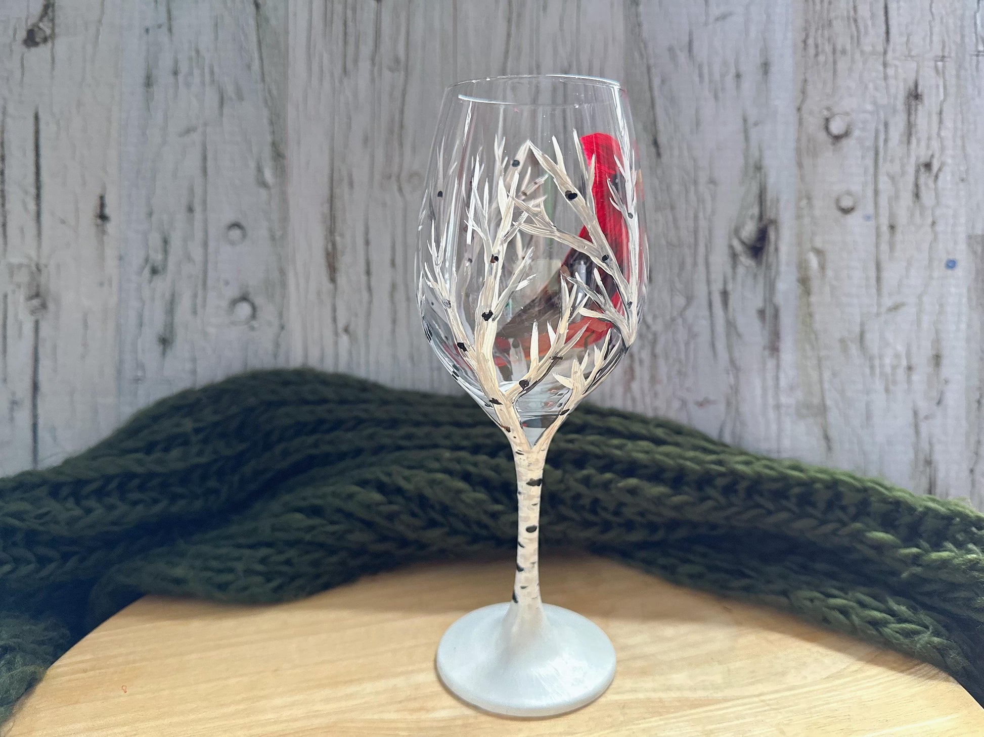 Hand Painted Christmas Cardinal Wine Glass: Holiday Decor