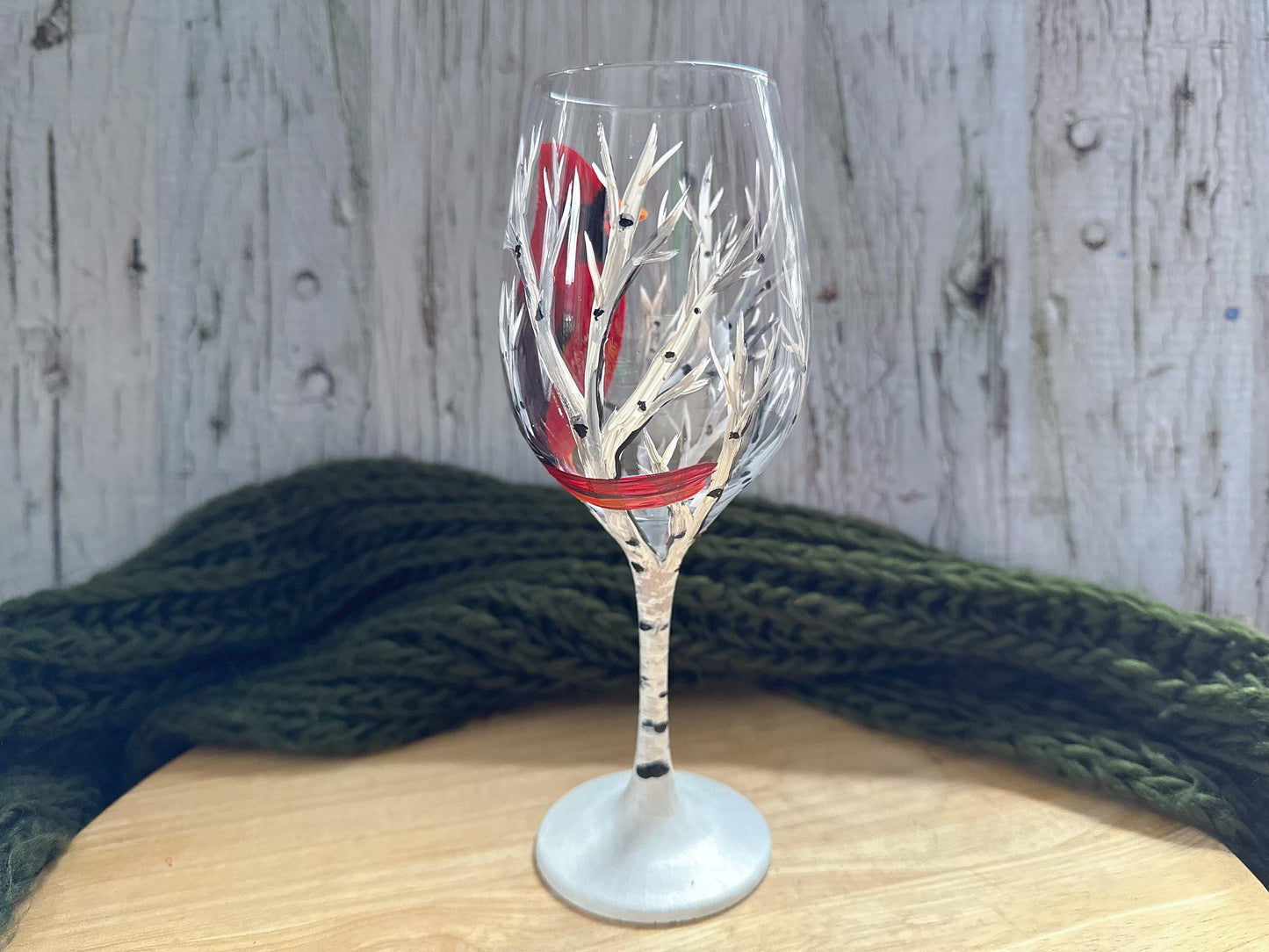 Hand Painted Christmas Cardinal Wine Glass: Holiday Decor