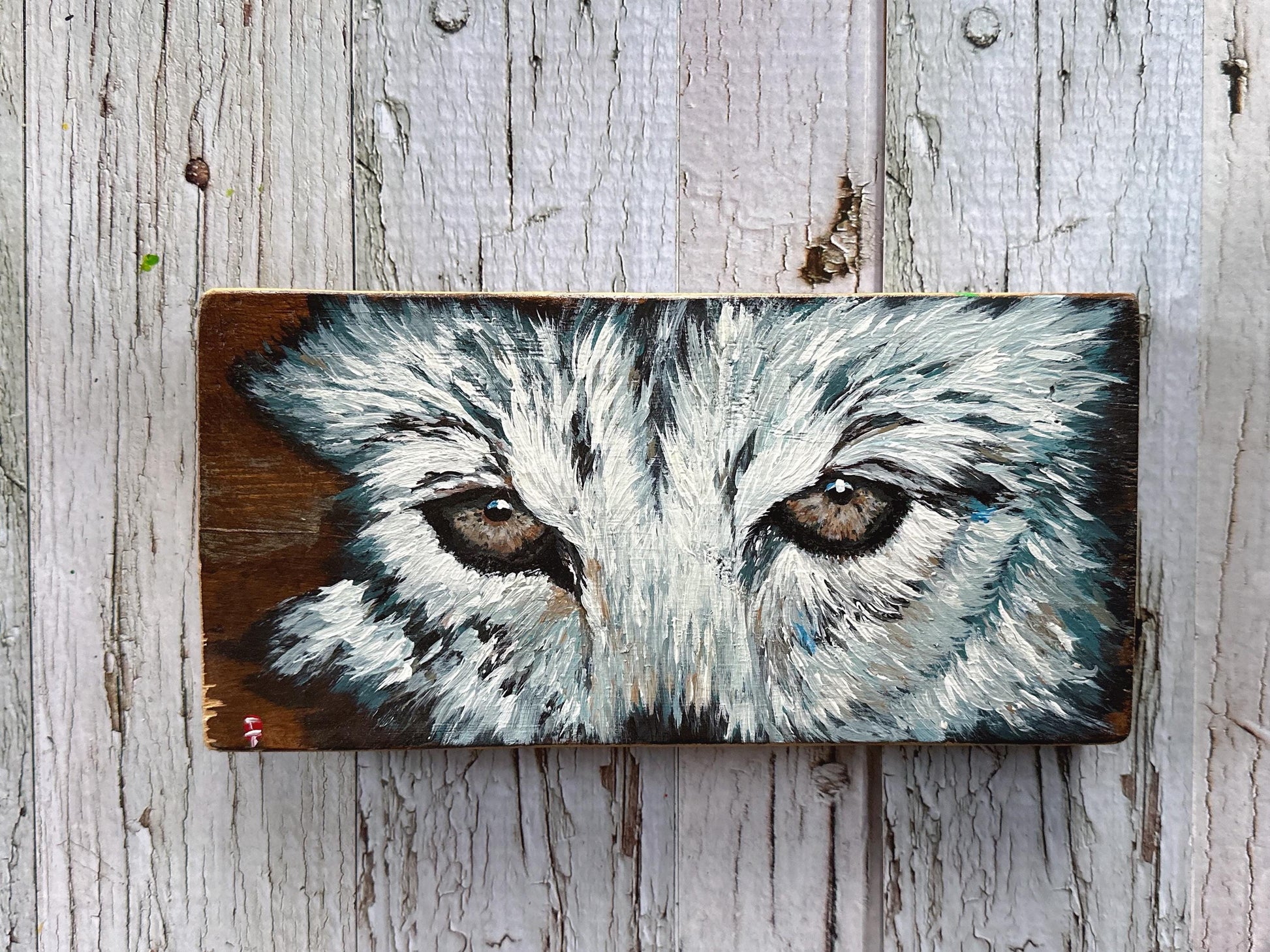 Wolf Painting on Wood, Wolf Wall Art, Wolf Art, Wolf ArtWork, Wolf Gift for Men, for Him, Wolf Father's Day Gift, Wolf Lover Gift (11x5.5)