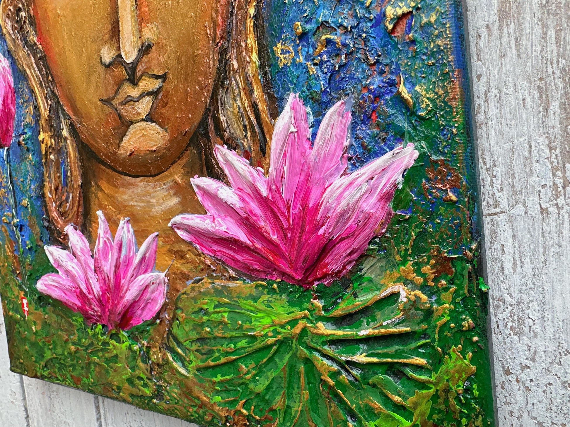 Original Buddha painting on Canvas, Buddha Lover Gift, Meditation Wall Decor, Yoga studio decor, Gold Buddha, Buddha decoration