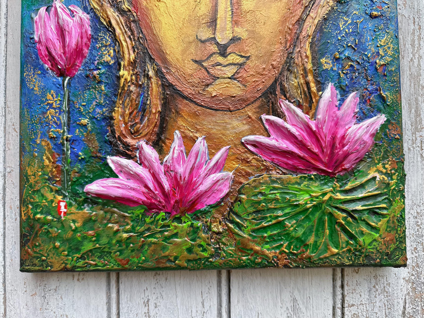 Original Buddha painting on Canvas, Buddha Lover Gift, Meditation Wall Decor, Yoga studio decor, Gold Buddha, Buddha decoration