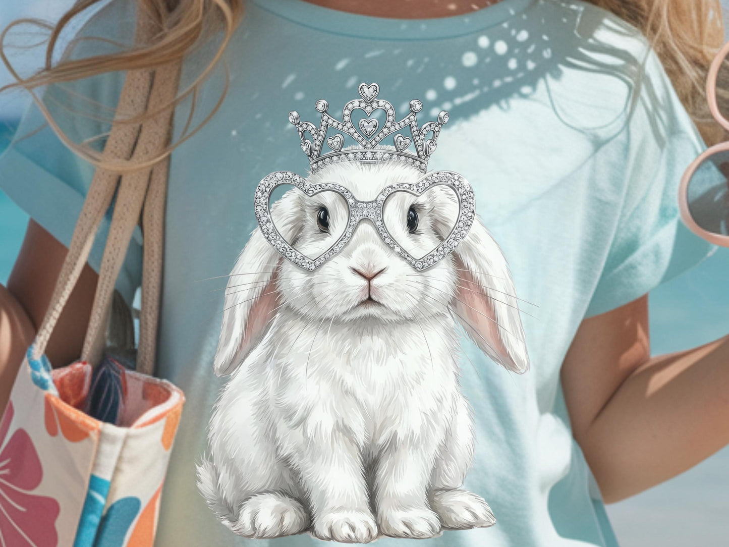 Princess Bunny Digital Download, Cute Rabbit Wall Art, Bunny with Crown and Heart Glasses, Nursery Decor Printable, Kawaii Bunny Art
