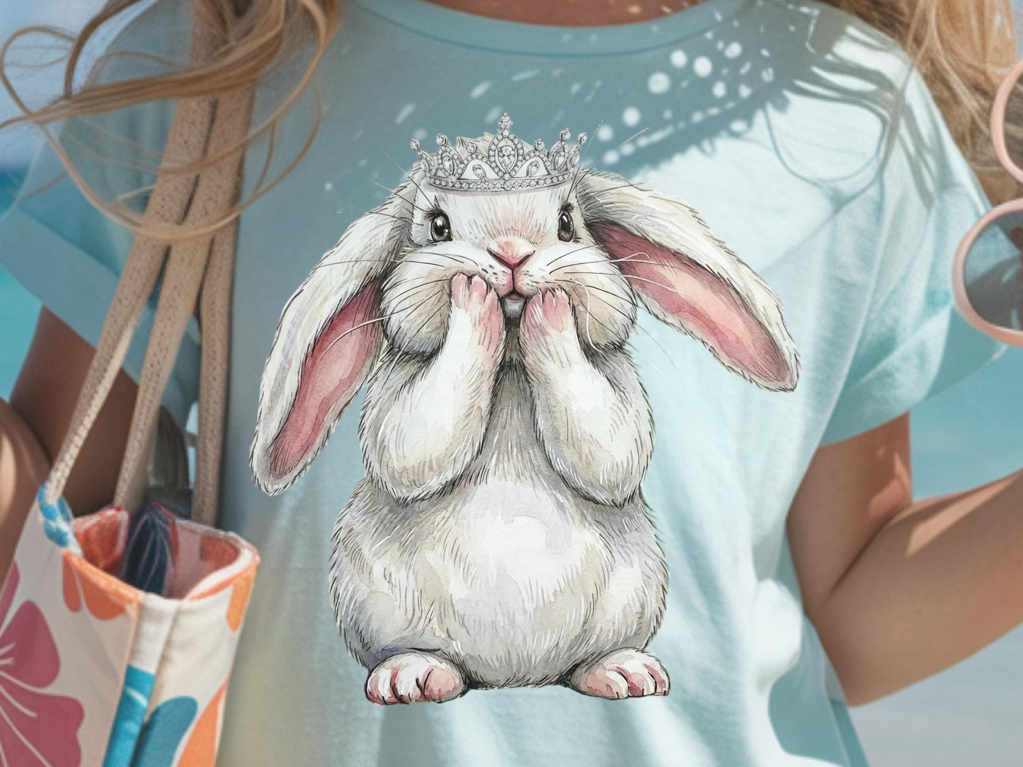 Easter Bunny PNG, Princess Bunny, Cute Rabbit Wall Art, Bunny with Crown, Coquette, Spring Nursery Decor Printable, Kawaii Bunny Art