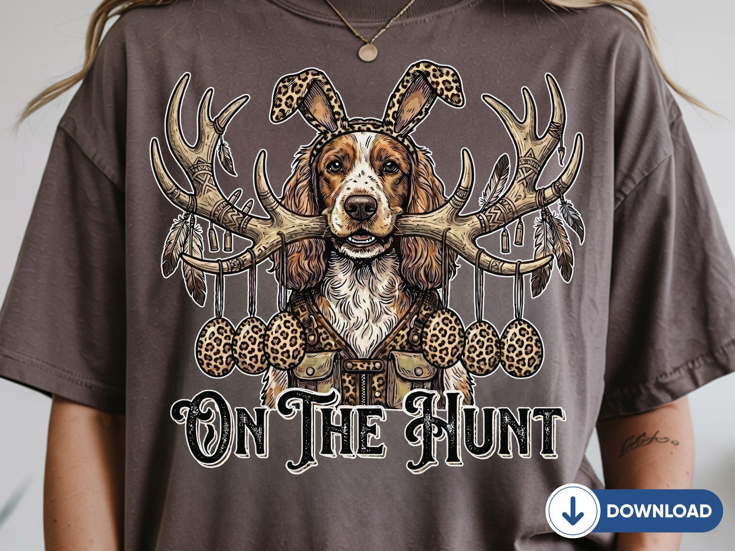 Funny Easter Dog PNG, Bunny Ears Dog, Brittany Spaniel, Hunting Dog, On The Hunt Dog, Leopard Bunny Ear, Leopard Egg (Digital Download)