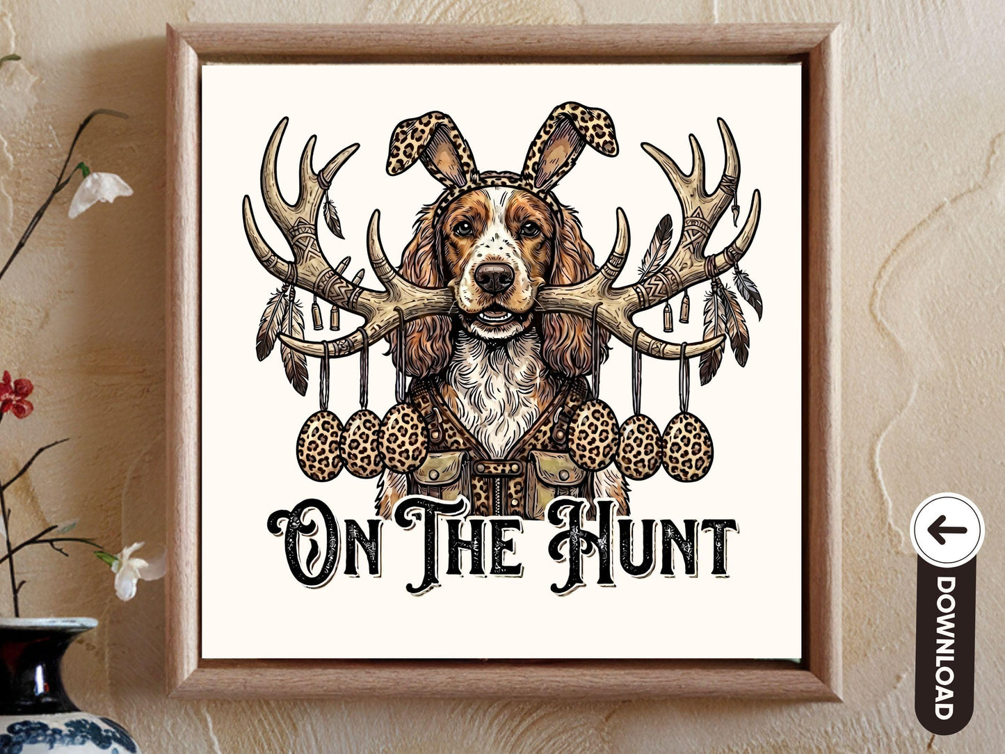 Funny Easter Dog PNG, Bunny Ears Dog, Brittany Spaniel, Hunting Dog, On The Hunt Dog, Leopard Bunny Ear, Leopard Egg (Digital Download)