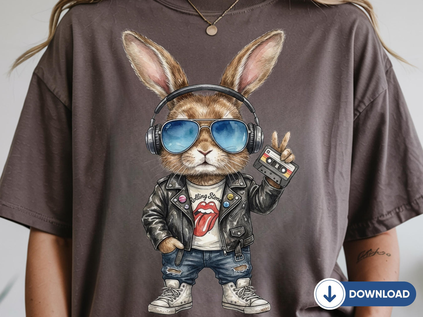 Funny Easter Bunny PNG, Retro Bunny With Headphones, Peace Sign Rabbit Shirt Design, Punk Rock Bunny Sublimation, Bunny Lover Gift