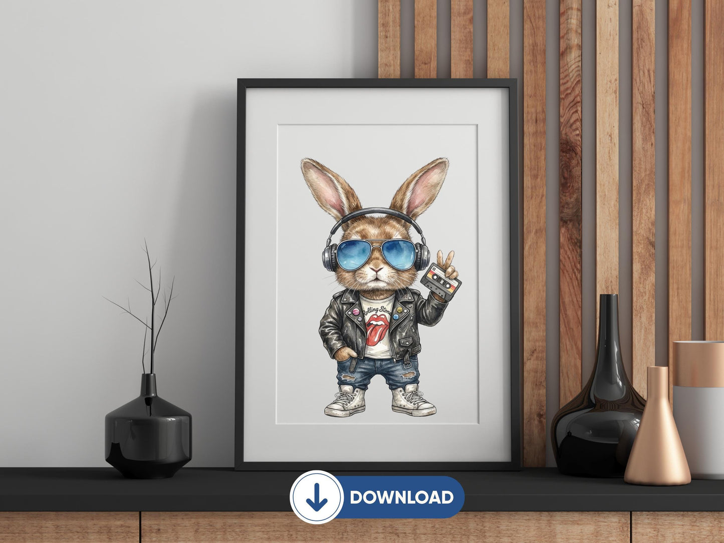 Funny Easter Bunny PNG, Retro Bunny With Headphones, Peace Sign Rabbit Shirt Design, Punk Rock Bunny Sublimation, Bunny Lover Gift