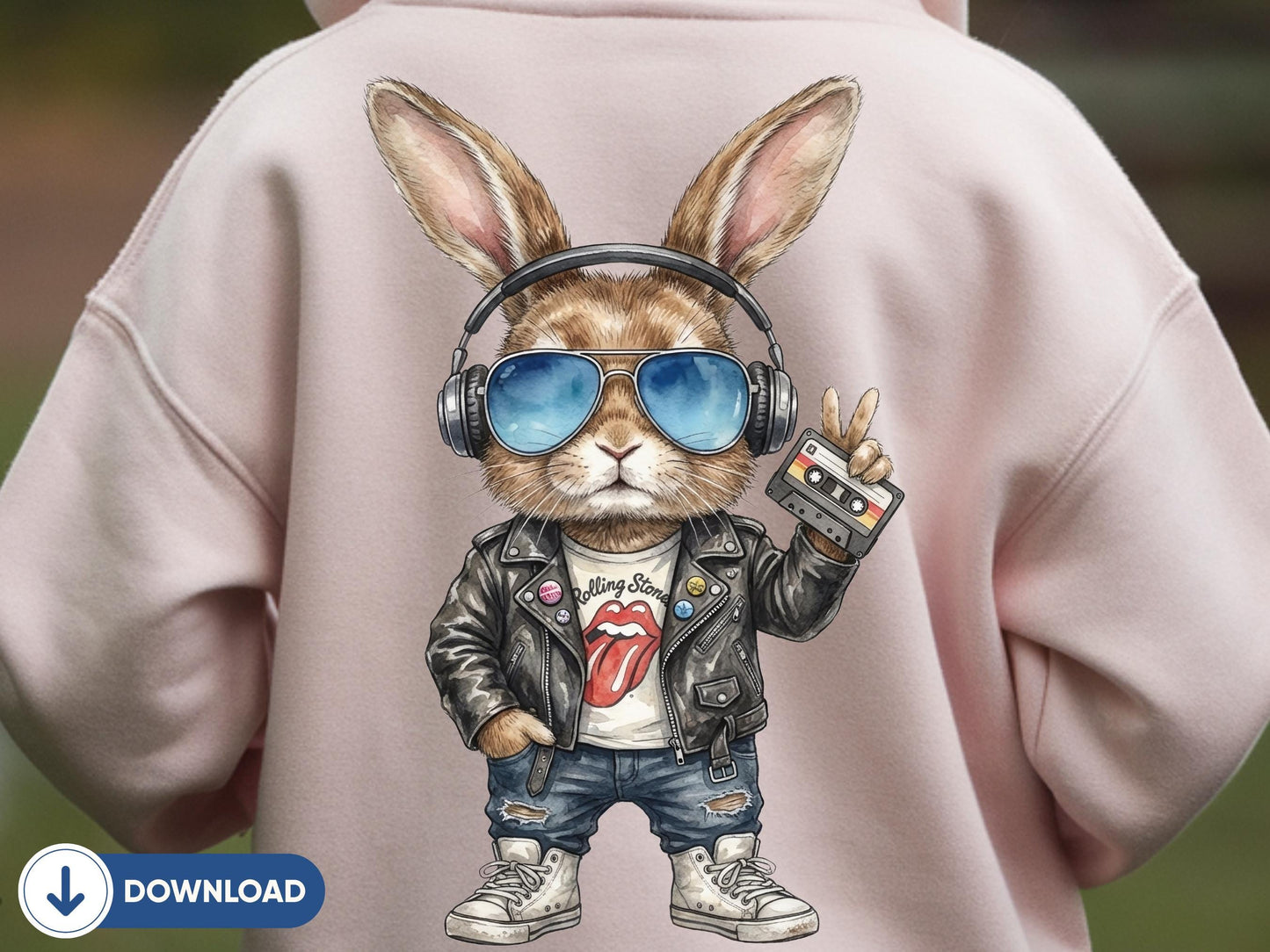Funny Easter Bunny PNG, Retro Bunny With Headphones, Peace Sign Rabbit Shirt Design, Punk Rock Bunny Sublimation, Bunny Lover Gift