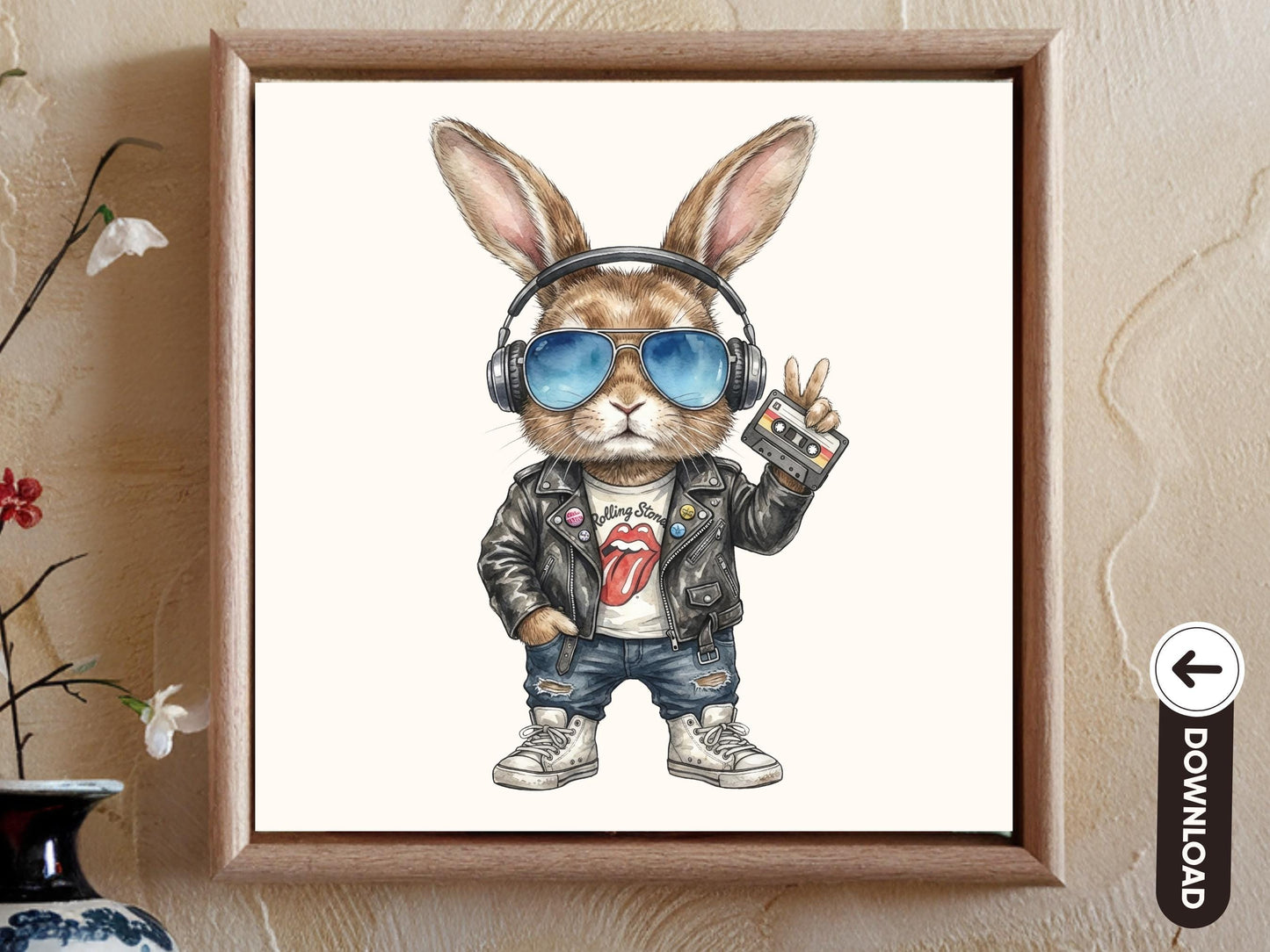 Funny Easter Bunny PNG, Retro Bunny With Headphones, Peace Sign Rabbit Shirt Design, Punk Rock Bunny Sublimation, Bunny Lover Gift