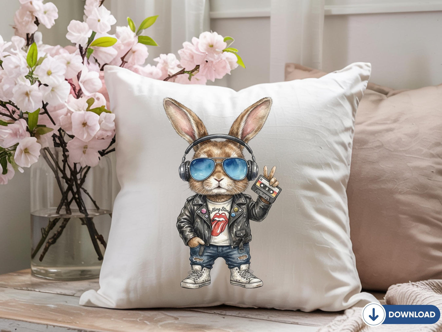 Funny Easter Bunny PNG, Retro Bunny With Headphones, Peace Sign Rabbit Shirt Design, Punk Rock Bunny Sublimation, Bunny Lover Gift