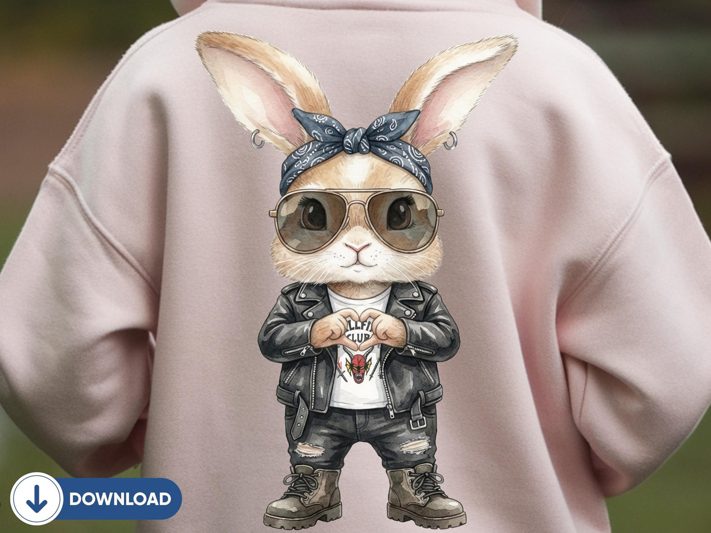 Funny Bunny PNG, Retro Bunny With Sunglasses, Heart Sign Rabbit Shirt Design, Punk Rock Bunny Sublimation, Bunny Lover Gift Download