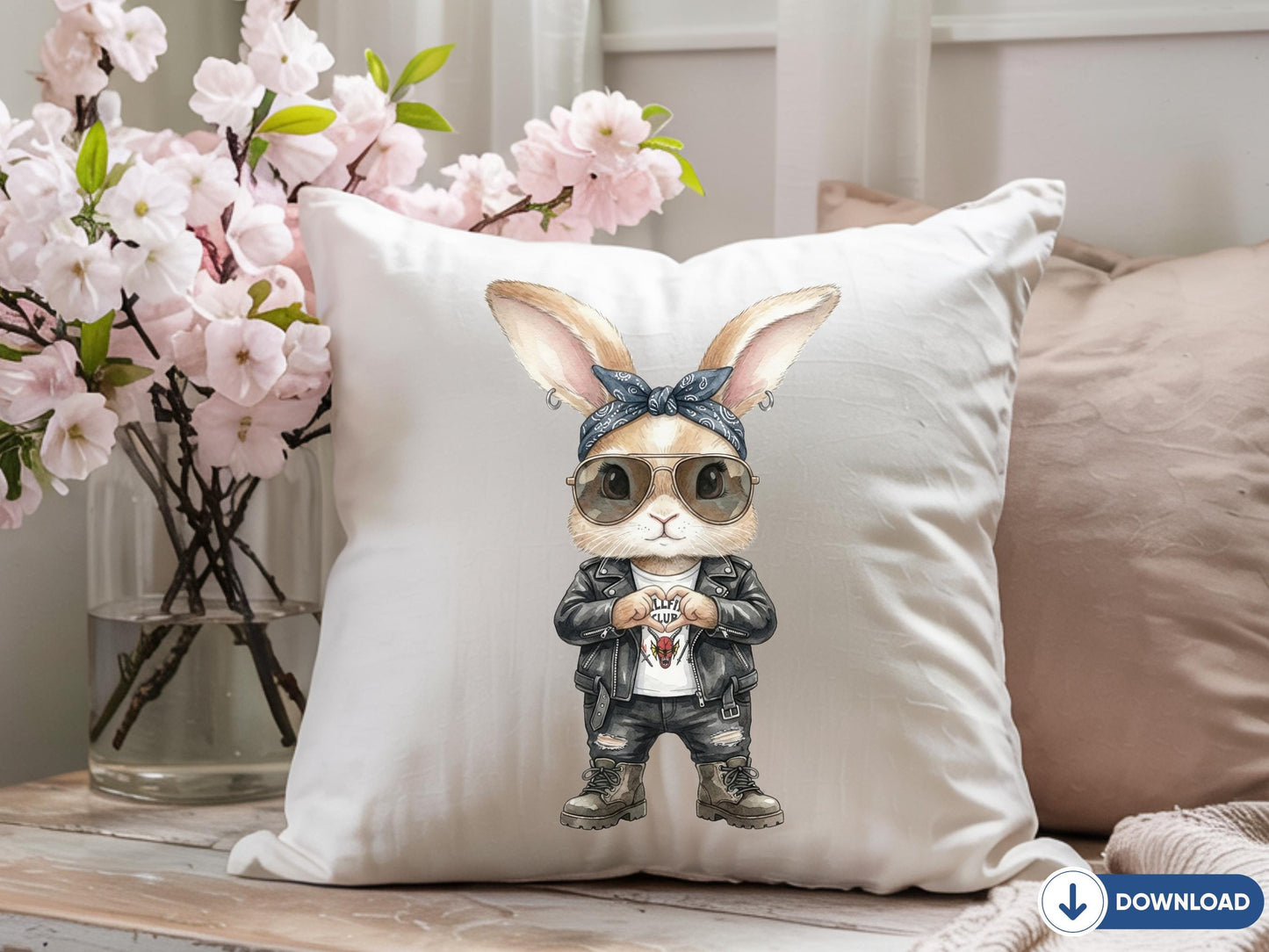 Funny Bunny PNG, Retro Bunny With Sunglasses, Heart Sign Rabbit Shirt Design, Punk Rock Bunny Sublimation, Bunny Lover Gift Download