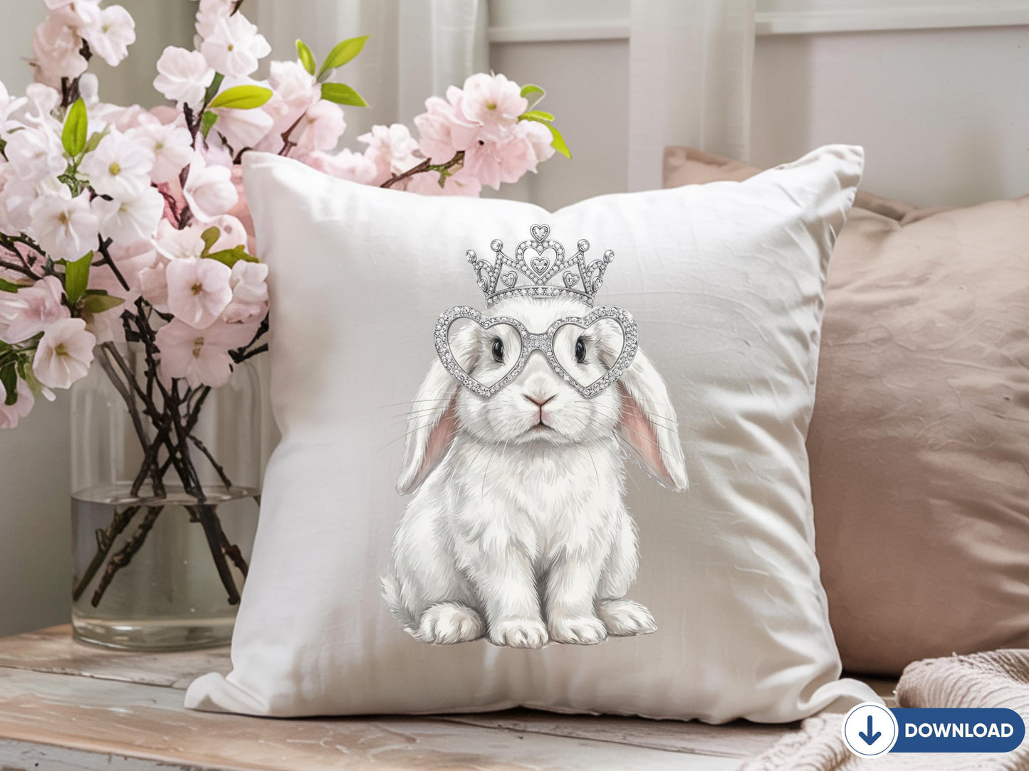 Princess Bunny Digital Download, Cute Rabbit Wall Art, Bunny with Crown and Heart Glasses, Nursery Decor Printable, Kawaii Bunny Art