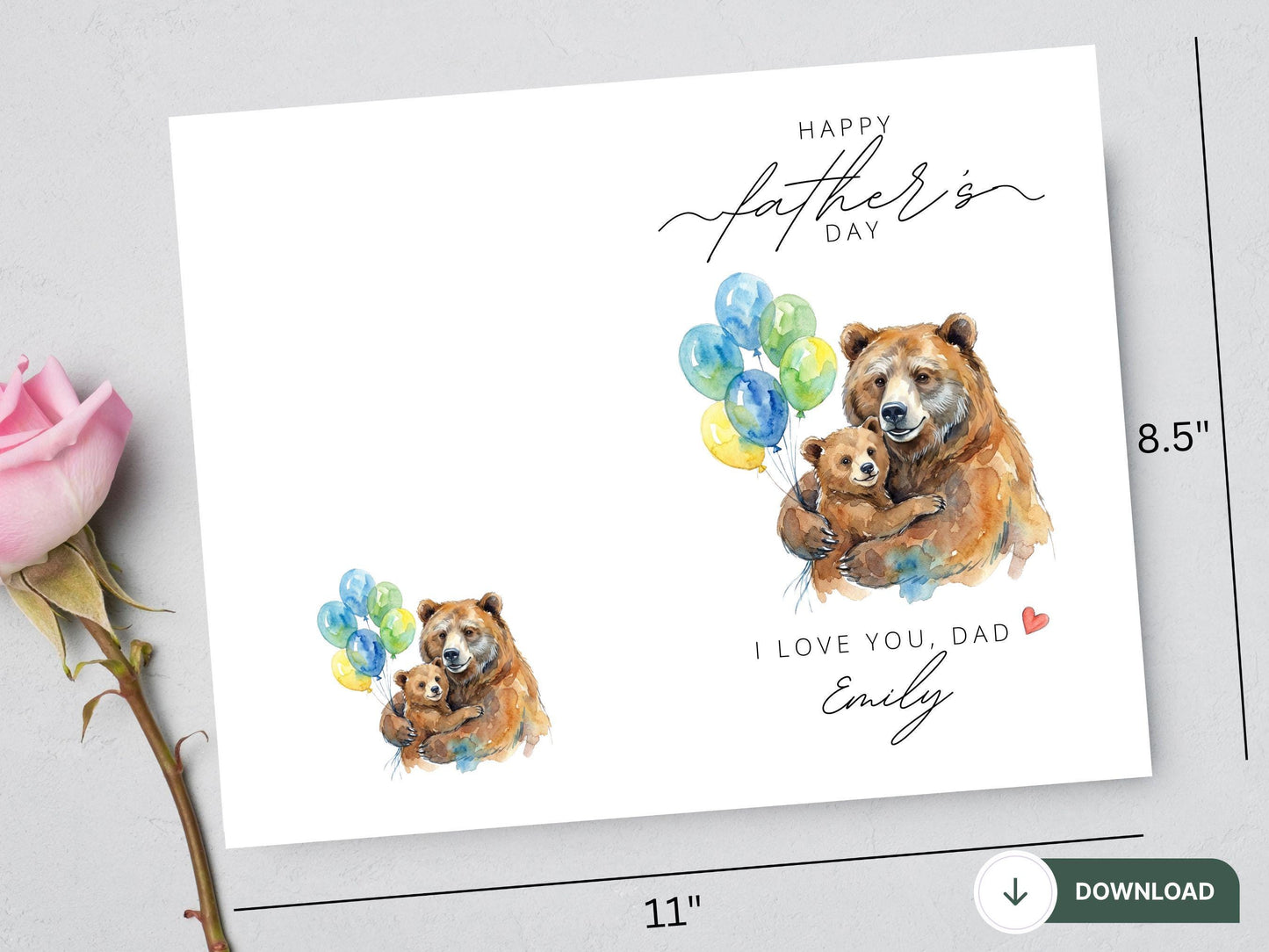Digital Bear Father’s Day Card, Bear Mothers Day, Papa Bear Card, Dad Bear Gift, Father Bear Cub, Wildlife Dad Card, Cute Bear Cub