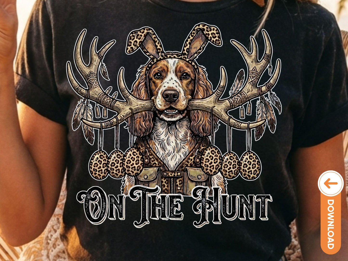 Funny Easter Dog PNG, Bunny Ears Dog, Brittany Spaniel, Hunting Dog, On The Hunt Dog, Leopard Bunny Ear, Leopard Egg (Digital Download)