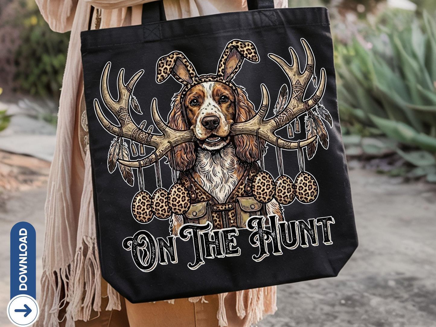 Funny Easter Dog PNG, Bunny Ears Dog, Brittany Spaniel, Hunting Dog, On The Hunt Dog, Leopard Bunny Ear, Leopard Egg (Digital Download)