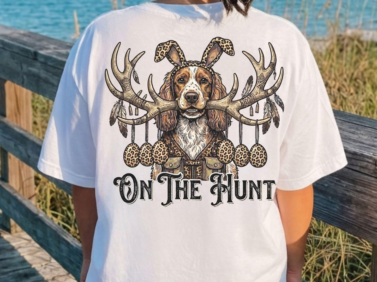 Funny Easter Dog PNG, Bunny Ears Dog, Brittany Spaniel, Hunting Dog, On The Hunt Dog, Leopard Bunny Ear, Leopard Egg (Digital Download)