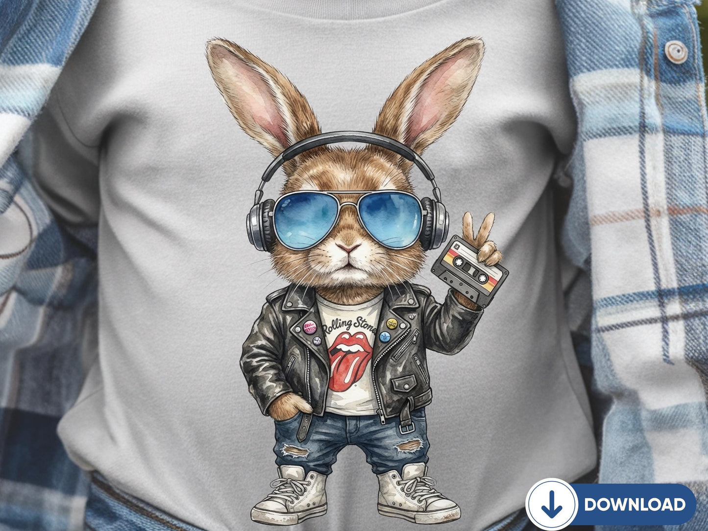 Funny Easter Bunny PNG, Retro Bunny With Headphones, Peace Sign Rabbit Shirt Design, Punk Rock Bunny Sublimation, Bunny Lover Gift