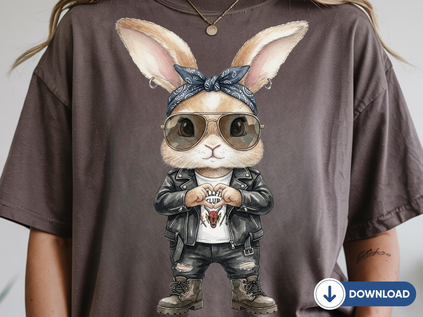 Funny Bunny PNG, Retro Bunny With Sunglasses, Heart Sign Rabbit Shirt Design, Punk Rock Bunny Sublimation, Bunny Lover Gift Download