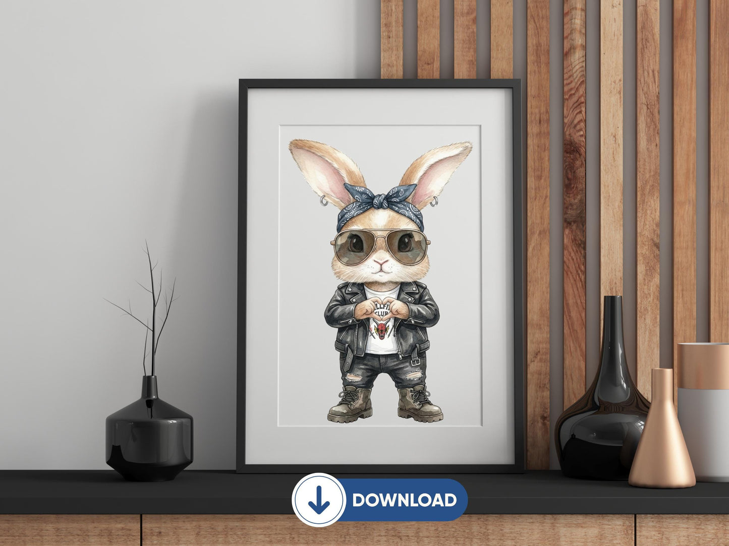 Funny Bunny PNG, Retro Bunny With Sunglasses, Heart Sign Rabbit Shirt Design, Punk Rock Bunny Sublimation, Bunny Lover Gift Download