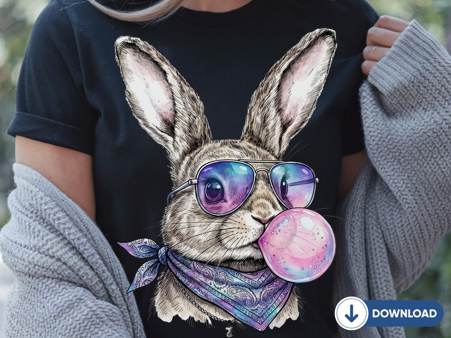 Funny Bubblegum Bunny PNG, Retro Bunny With Sunglasses, Cool Easter Bunny Face, Bunny Lover Gift, Spring Rabbit Shirt Design