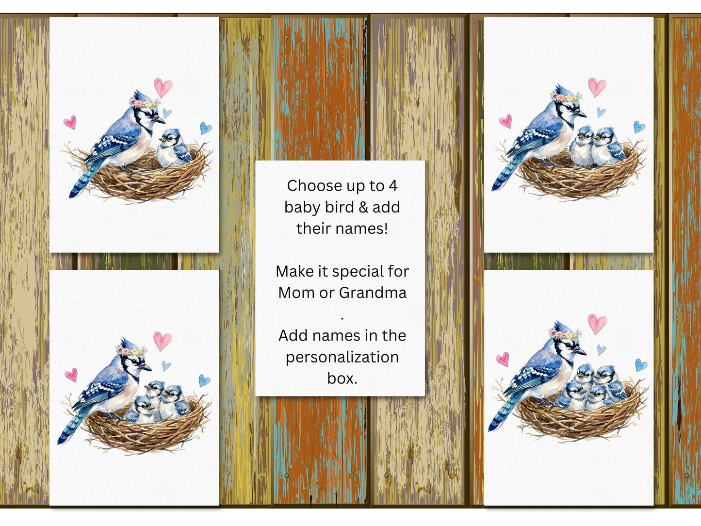 Digital Mother’s Day Bluejay Card, Bird Nest Mom Card, Blue Jay Lover Gift, Mom Birthday Card, Baby Bird Nest Art, Printable Greeting Card