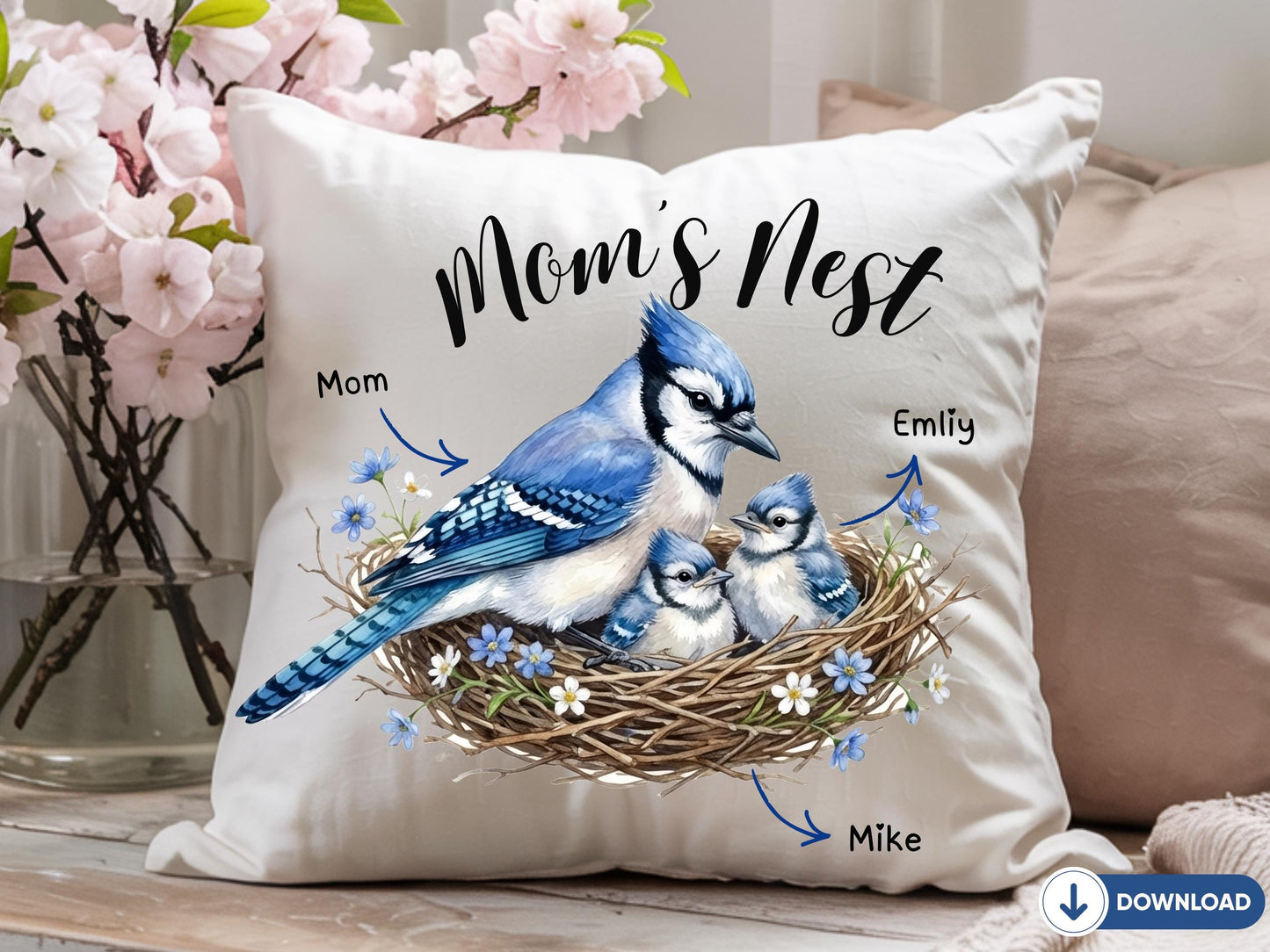 Digital Blue Jays PNG, Bluejay Mom's Nest, Bird Mom Gift, Mothers Day Bird, Blue Jay Family Shirt, Baseball Mom, Blue Jays Lover Gift
