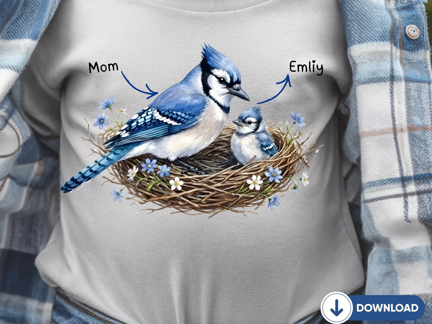 Digital Blue Jays PNG, Bluejay Mom's Nest, Bird Mom Gift, Mothers Day Bird, Blue Jay Family Shirt, Baseball Mom, Blue Jays Lover Gift
