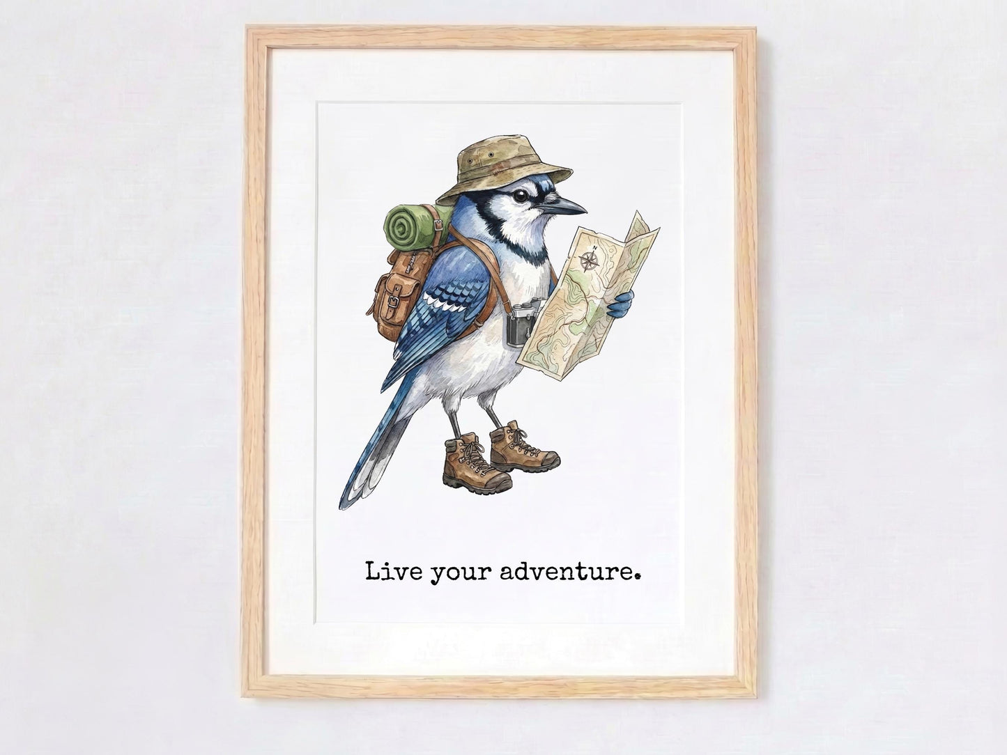 Bluejay Travel Watercolor Print, Adventure Quote Artwork