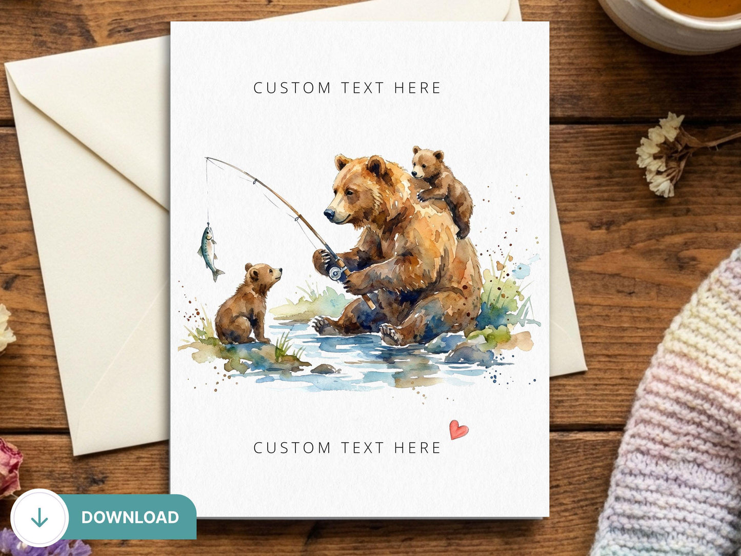 Digital Fishing Fathers Day Card, Papa Bear Fishing Card, Dad & Cub Bear, Grandpa Fishing, Papa Bear Fishing, Dad and Me, Reel Cool Dad