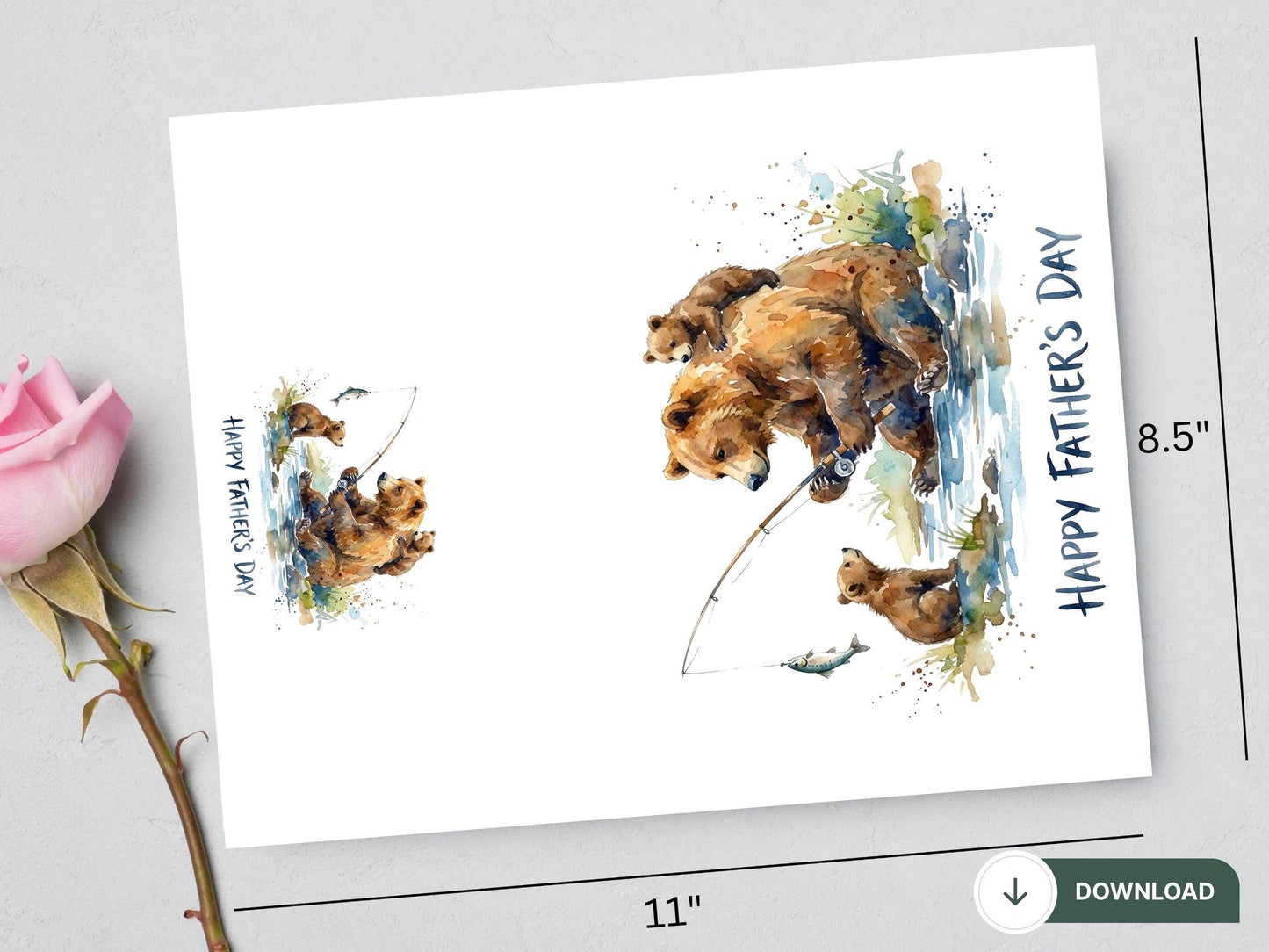 Digital Fishing Fathers Day Card, Papa Bear Fishing Card, Dad & Cub Bear, Grandpa Fishing, Papa Bear Fishing, Dad and Me, Reel Cool Dad