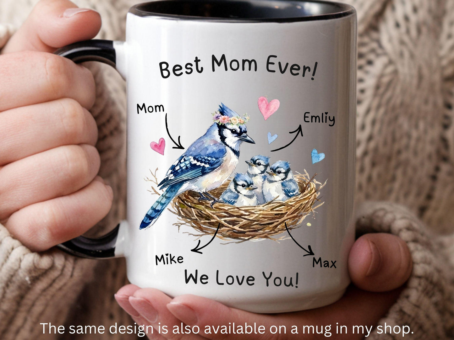 Digital Mother’s Day Bluejay Card, Bird Nest Mom Card, Blue Jay Lover Gift, Mom Birthday Card, Baby Bird Nest Art, Printable Greeting Card