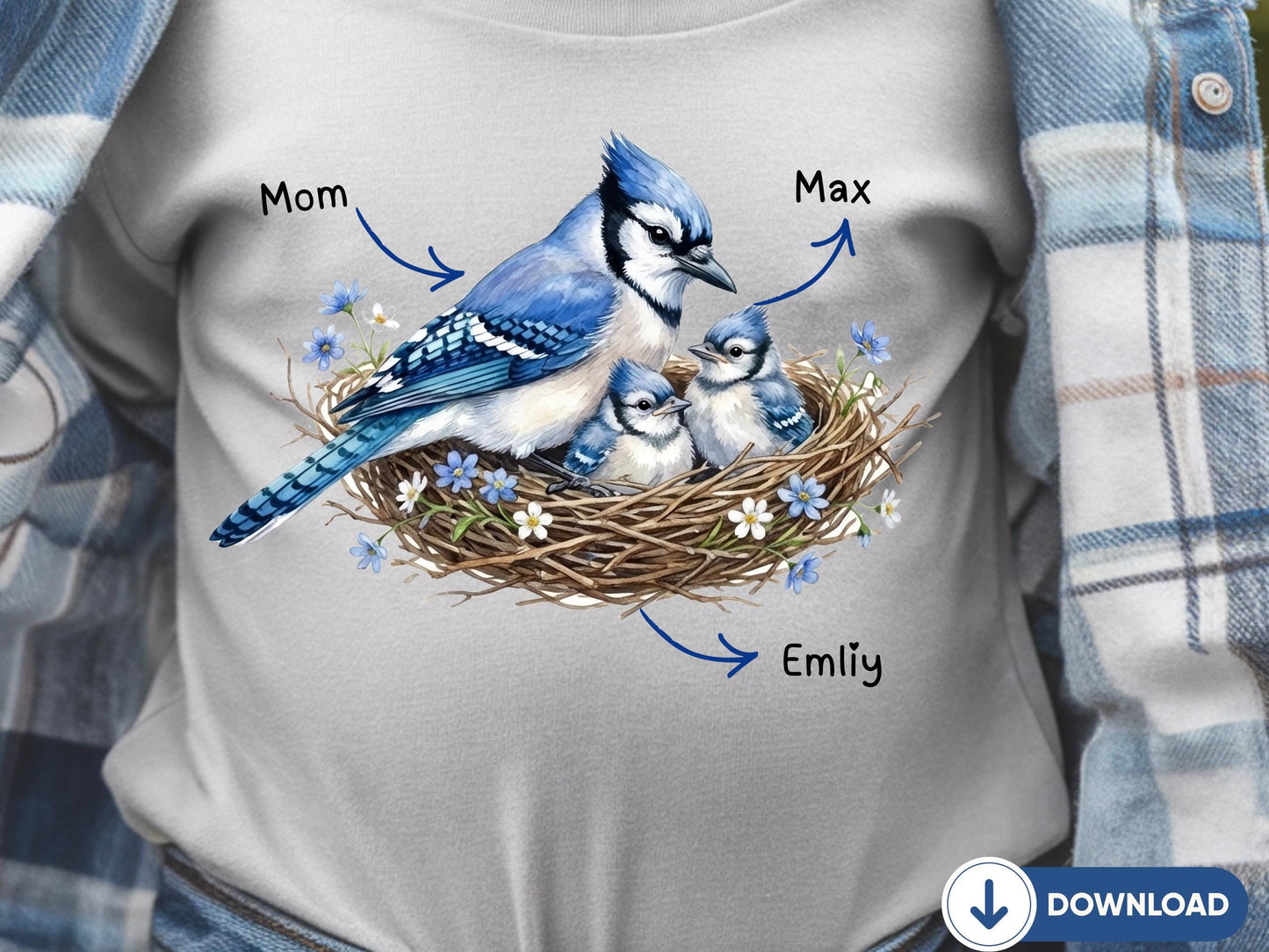 Digital Blue Jays PNG, Bluejay Mom's Nest, Bird Mom Gift, Mothers Day Bird, Blue Jay Family Shirt, Baseball Mom, Blue Jays Lover Gift