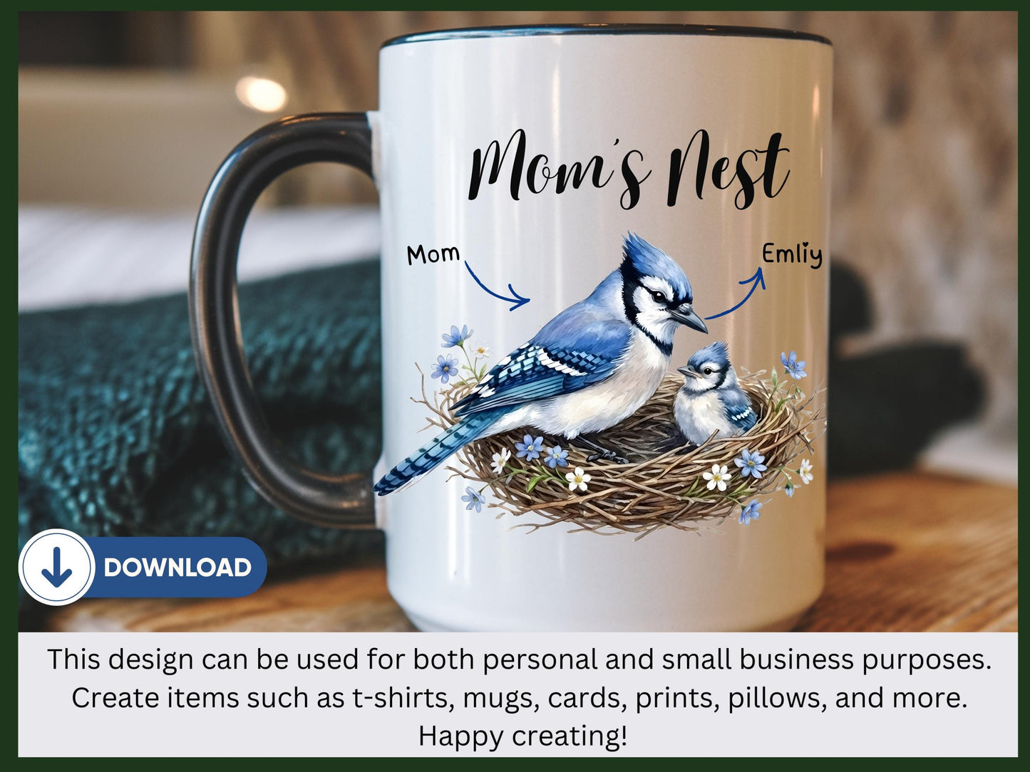Digital Blue Jays PNG, Bluejay Mom's Nest, Bird Mom Gift, Mothers Day Bird, Blue Jay Family Shirt, Baseball Mom, Blue Jays Lover Gift