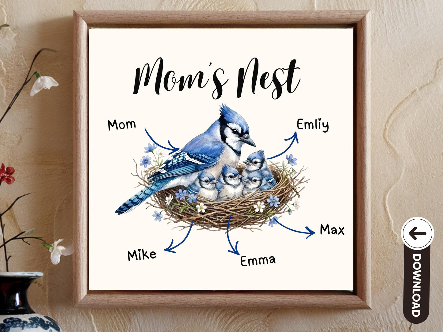 Digital Blue Jays PNG, Bluejay Mom's Nest, Bird Mom Gift, Mothers Day Bird, Blue Jay Family Shirt, Baseball Mom, Blue Jays Lover Gift