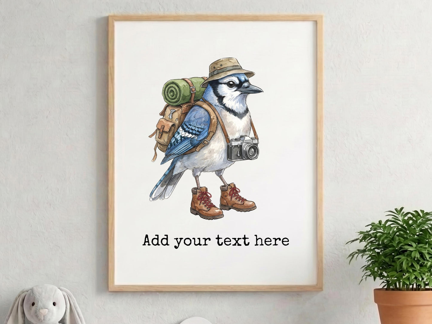 Bluejay Travel Bird, Adventure Quote Print, Blue Jay Artwork, hiking Bird Art, Bluejay Hiking Print, Bluejay Lover Gift, Camping Bird Print