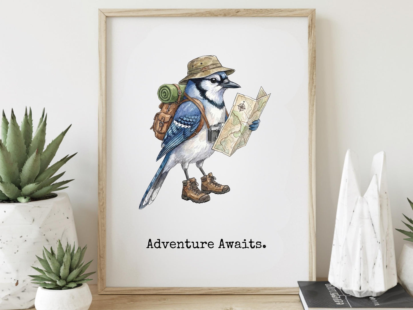 Bluejay Travel Watercolor Print, Adventure Quote Artwork