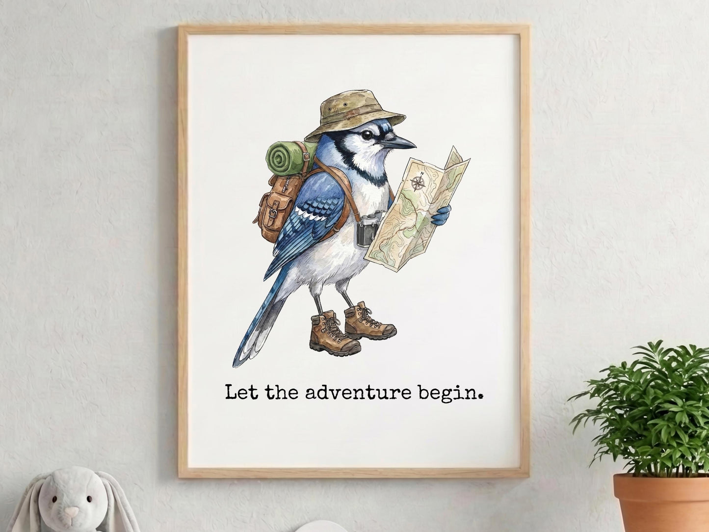Bluejay Travel Watercolor Print, Adventure Quote Artwork