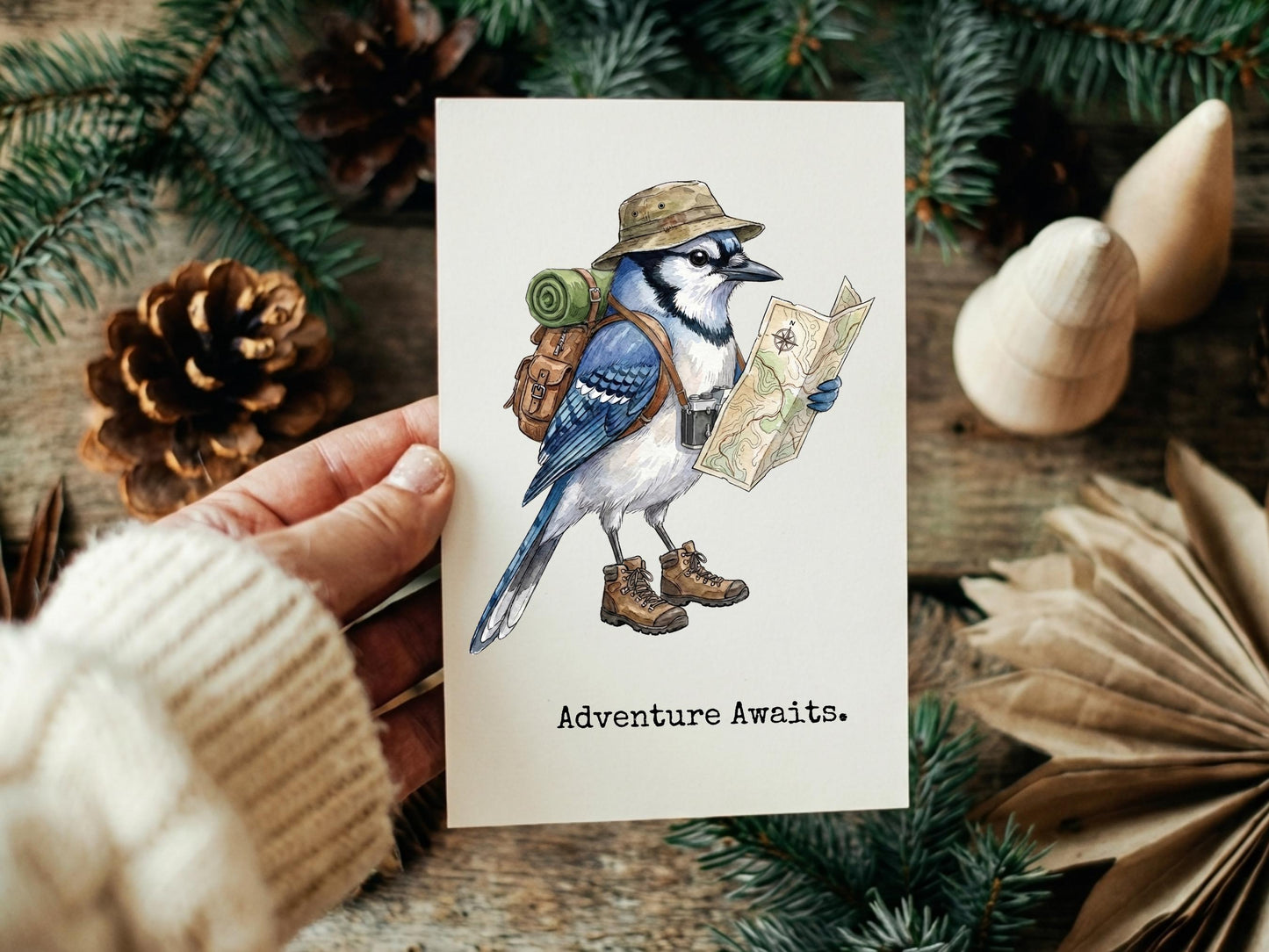 Bluejay Travel Watercolor Print, Adventure Quote Artwork